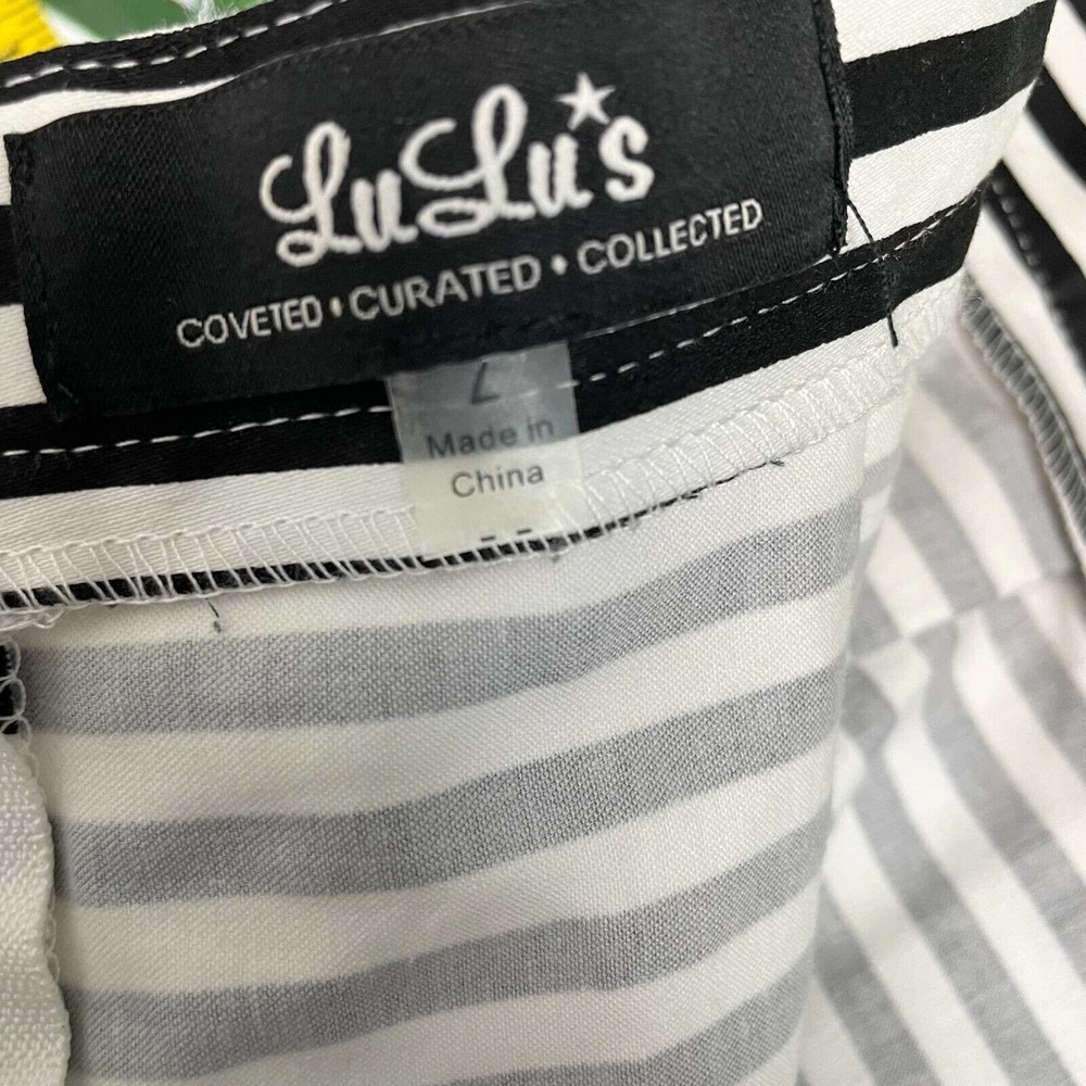 Lulus Womens Flare Skirt Black White Stripe Cotton Blend Stretch Pleated Large - Picture 9 of 10